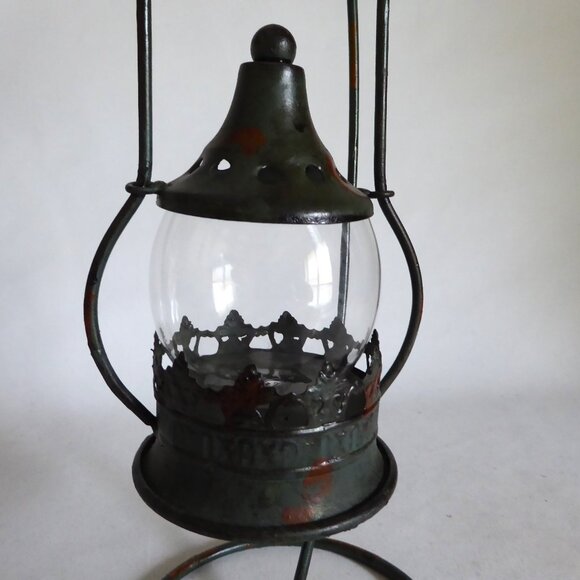 NEW 13.75” HANGING METAL & GLASS LANTERN TEA LIGHT CANDLE HOLDER STAND ODDITY - Picture 9 of 13